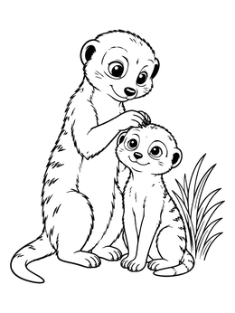 Free printable Caring Meerkat Grooming Pup coloring page
