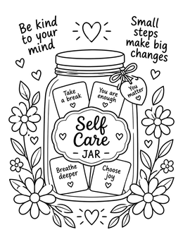 Free printable Mindful Self Care Jar With Positive Notes coloring page