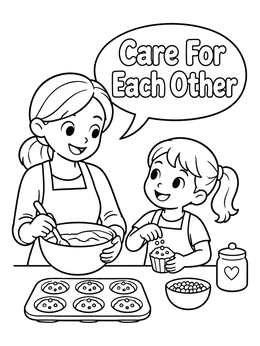 Free printable Mother And Daughter Baking Muffins coloring page