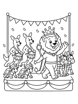 Free printable Carnival Animal Parade On Stage coloring page