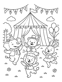 Free printable Dancing Animals At The Carnival Tent coloring page