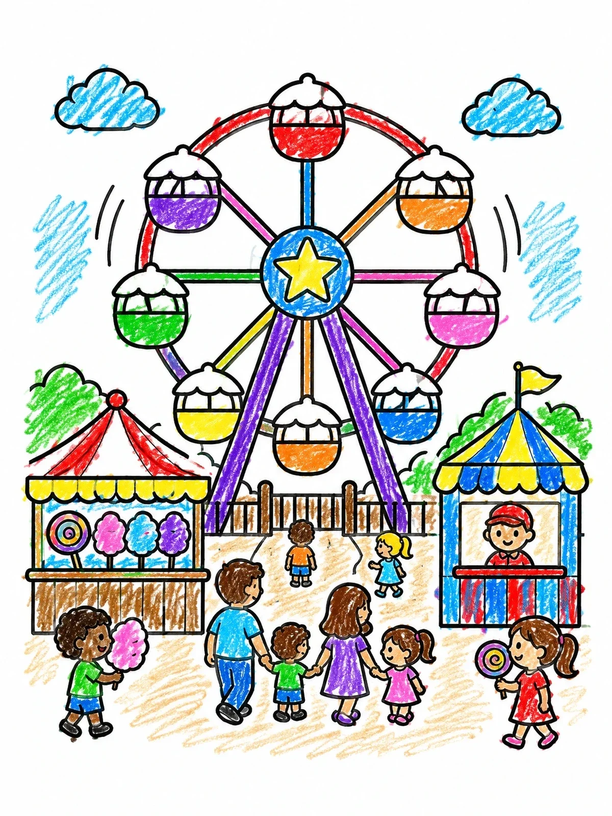 Colored example of the Carnival Ferris Wheel In The Park coloring page