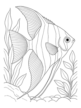 A carnival of the animals coloring page featuring an angelfish gliding past underwater greenery.
