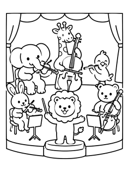 Free printable Animal Orchestra On Stage coloring page