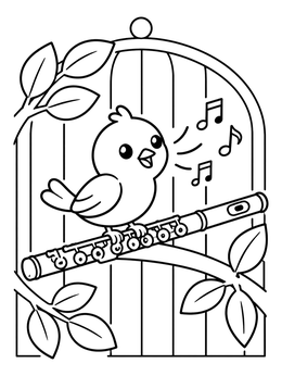 Free printable Bird Singing On A Flute coloring page