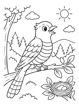 Free printable Cheerful Cuckoo In The Forest coloring page
