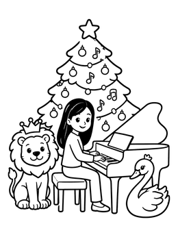 Free printable Pianist With Lion And Swan coloring page