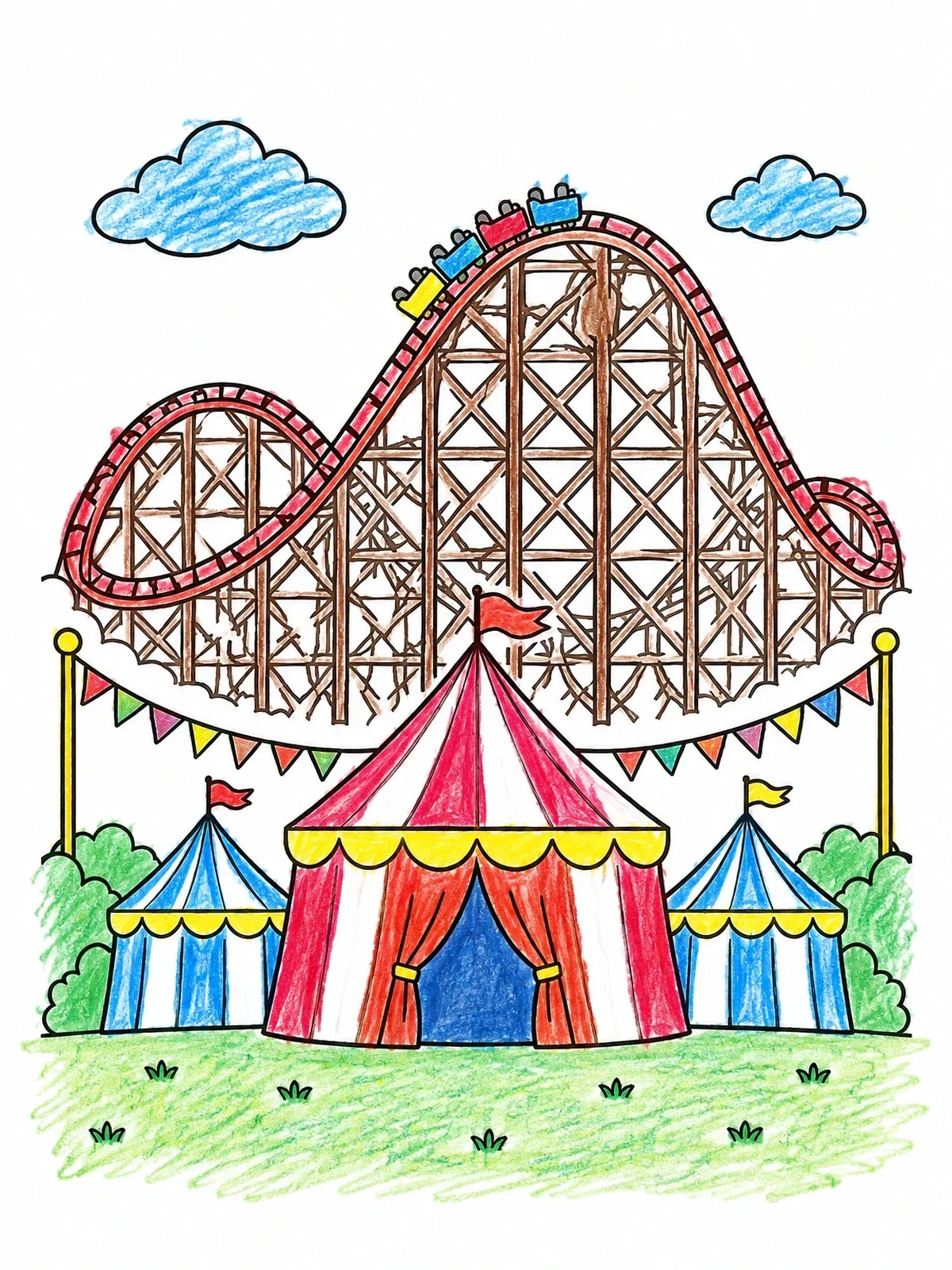 Colored example of the Carnival Roller Coaster And Circus Tents coloring page