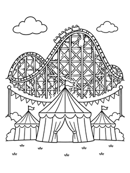 Free printable Carnival Roller Coaster And Circus Tents coloring page