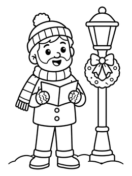 Free printable Carol Singer By Festive Lamppost coloring page