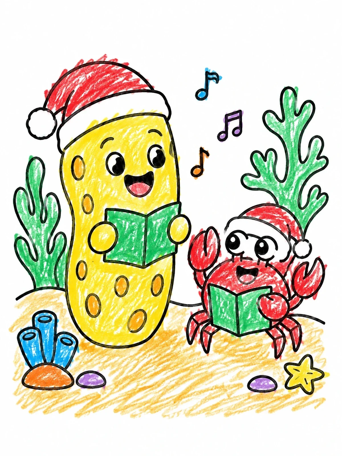 Colored example of the Caroling Sea Sponge And Crab coloring page