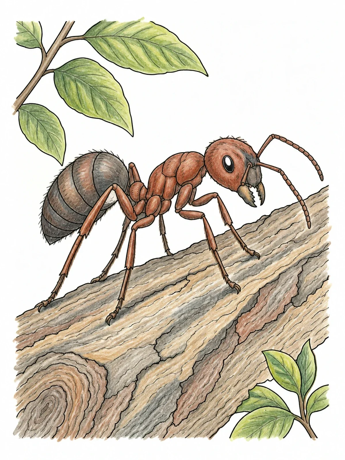 Colored example of the Carpenter Ant On Tree Bark coloring page