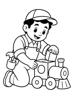 Free printable Carpenter Building A Toy Train coloring page