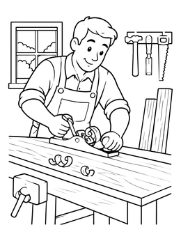 Free printable Carpenter Planing Wood At Workbench coloring page