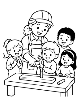 Free printable Carpenter Teaching Children Woodworking coloring page