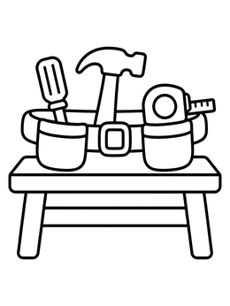 Free printable Carpenter Tool Belt On Wooden Bench coloring page