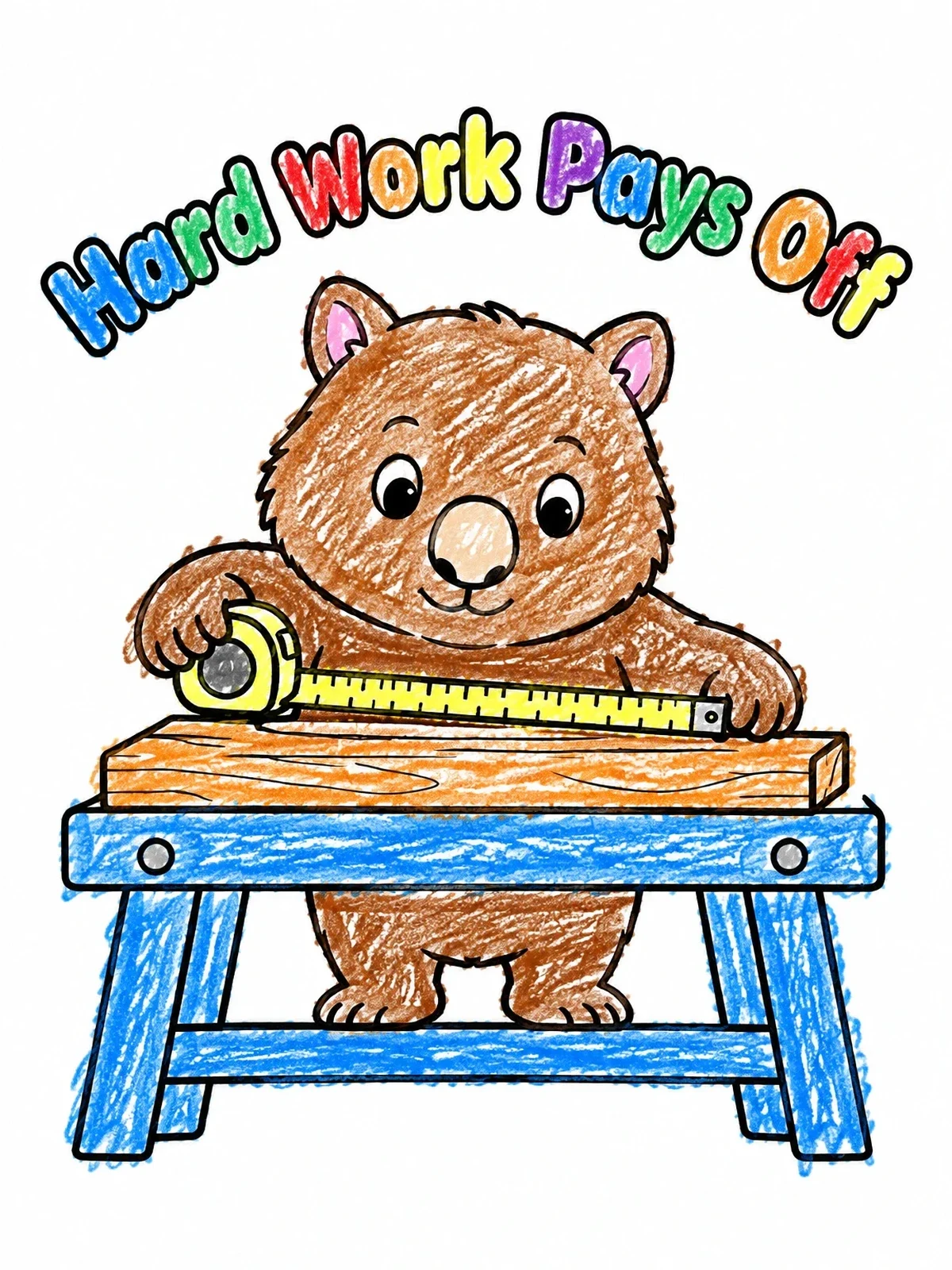 Colored example of the Carpenter Wombat At Workbench coloring page