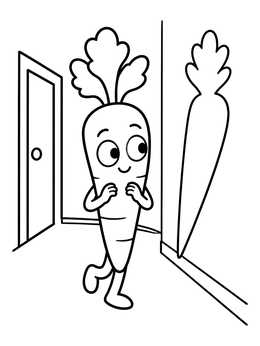 Free printable Cartoon Carrot Tiptoeing Down Hallway coloring page