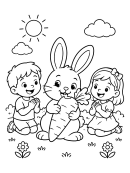 Free printable Cute Bunny Nibbling A Giant Carrot coloring page
