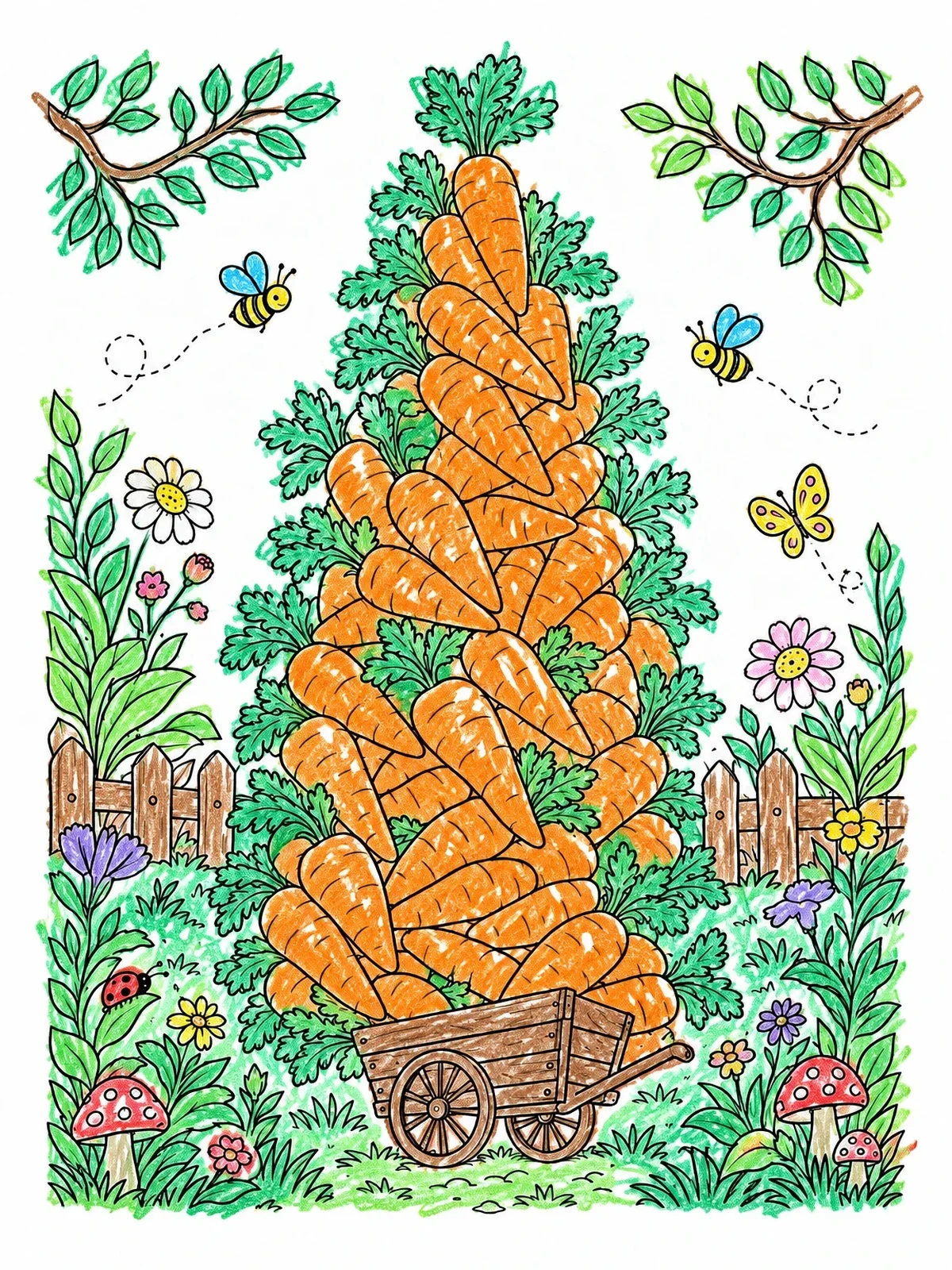 Colored example of the Giant Carrot Tower In Small Cart coloring page