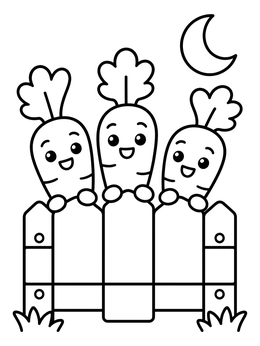 Free printable Carrots Peeking Over Garden Fence coloring page