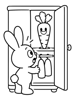 Free printable Surprised Bunny Finding A Carrot In Closet coloring page