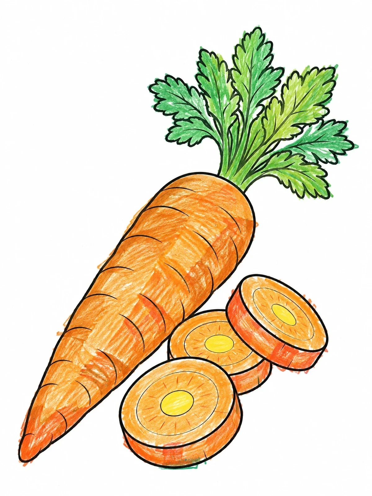 Colored example of the Whole Carrot With Sliced Rounds coloring page
