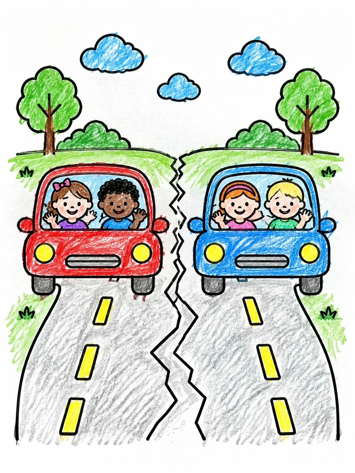 Colored example of the Cars Stopped Beside A Road Crack coloring page