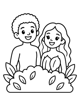Free printable Cartoon Adam And Eve Behind Bush coloring page