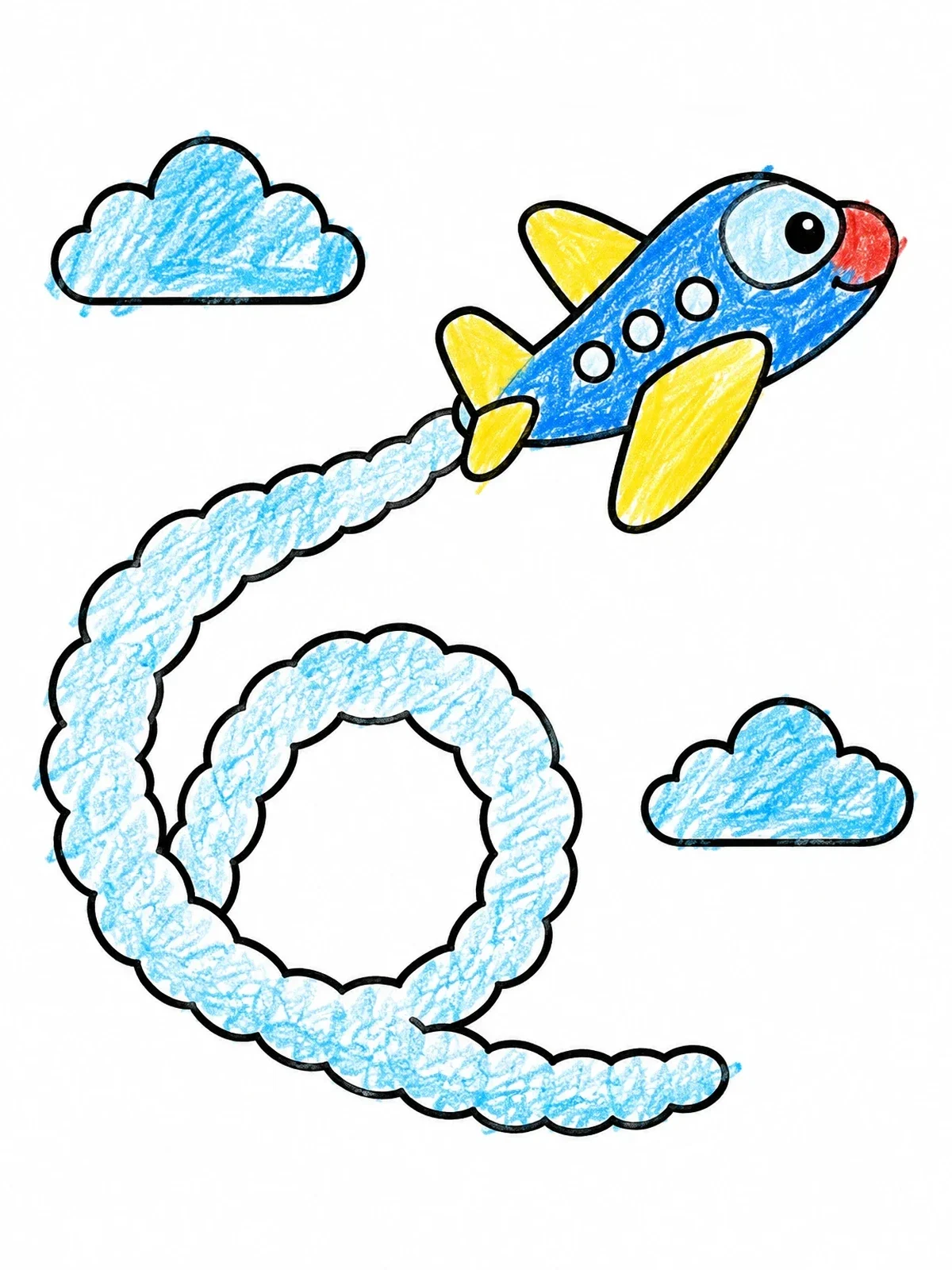 Colored example of the Cartoon Airplane Looping In The Sky coloring page