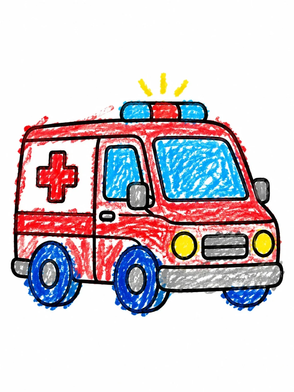 Colored example of the Cartoon Ambulance With Flashing Siren coloring page