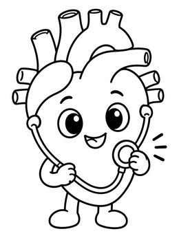 Free printable Happy Cartoon Anatomical Heart With Stethoscope coloring page