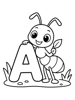 Free printable Cute Cartoon Ant With Letter A coloring page
