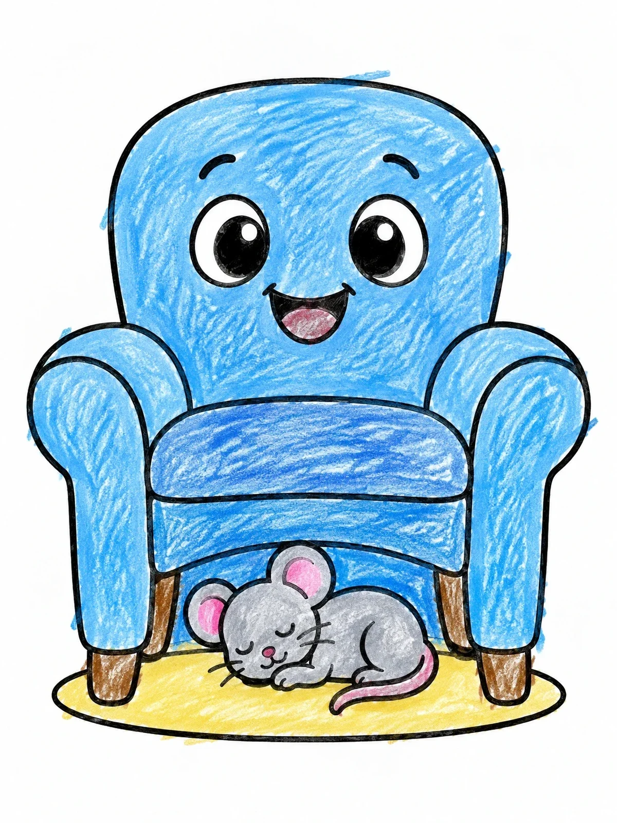 Colored example of the Cute Armchair With Sleeping Mouse coloring page