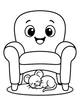 Free printable Cute Armchair With Sleeping Mouse coloring page