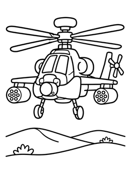 Free printable Cartoon Attack Helicopter Over Hills coloring page