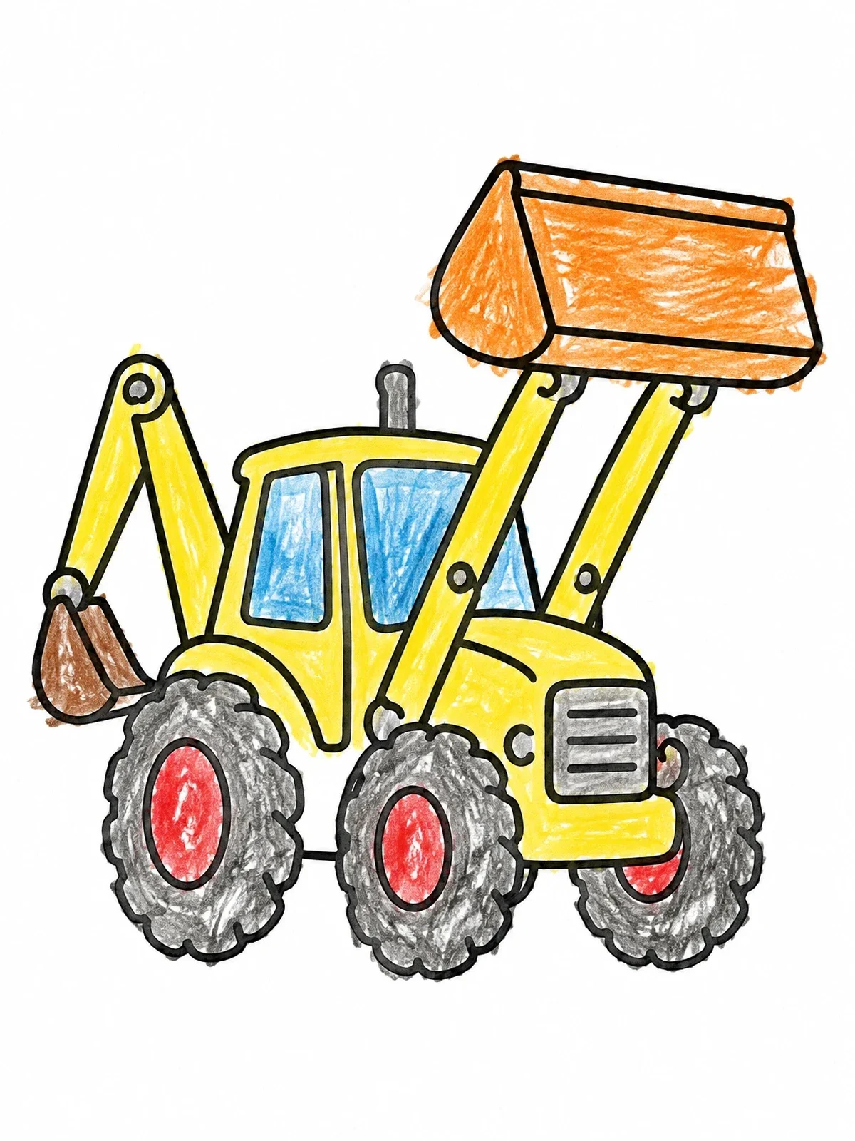 Colored example of the Cartoon Backhoe Loader With Raised Bucket coloring page