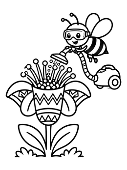 Free printable Cartoon Bee Vacuuming A Tribal Flower coloring page