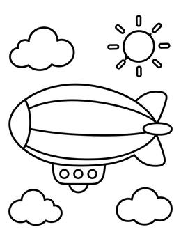 Free printable Cartoon Blimp Floating In The Sky coloring page