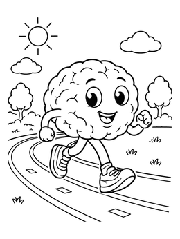 Free printable Cartoon Brain Jogging Outdoors coloring page