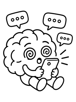 Free printable Cartoon Brain With Smartphone coloring page