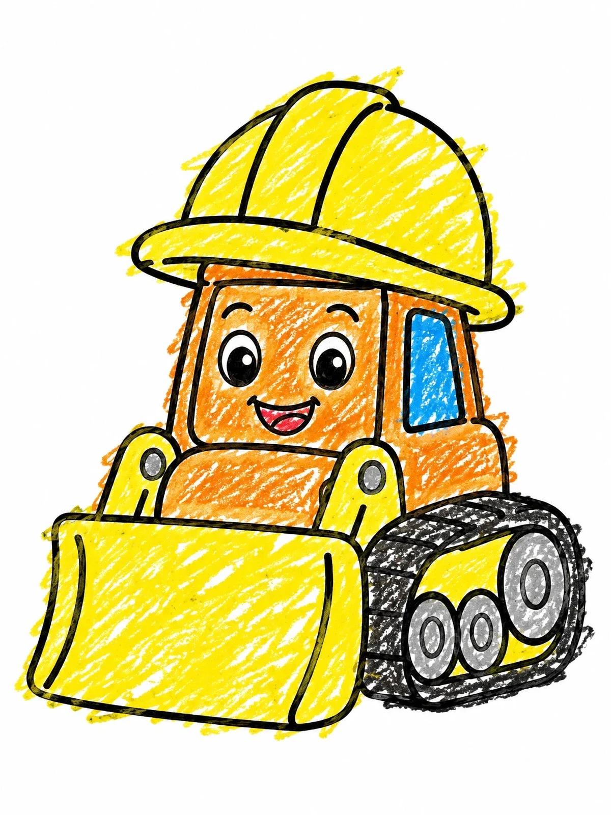 Colored example of the Cartoon Bulldozer Wearing Hard Hat coloring page