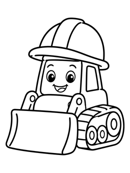 Free printable Cartoon Bulldozer Wearing Hard Hat coloring page