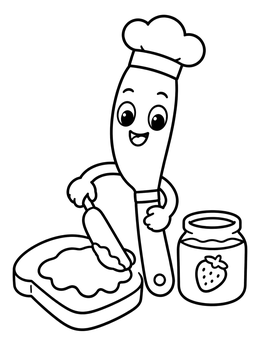 Free printable Cartoon Butter Knife Chef Spreading Jam coloring page