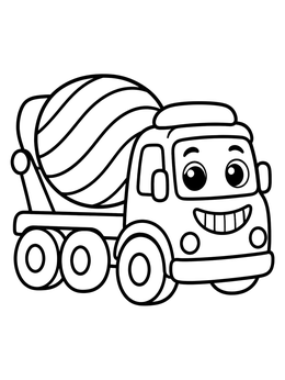 Free printable Happy Cartoon Cement Mixer Truck coloring page