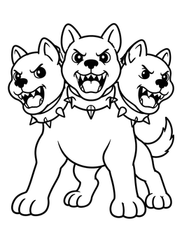 Free printable Cartoon Cerberus With Spiked Collars coloring page