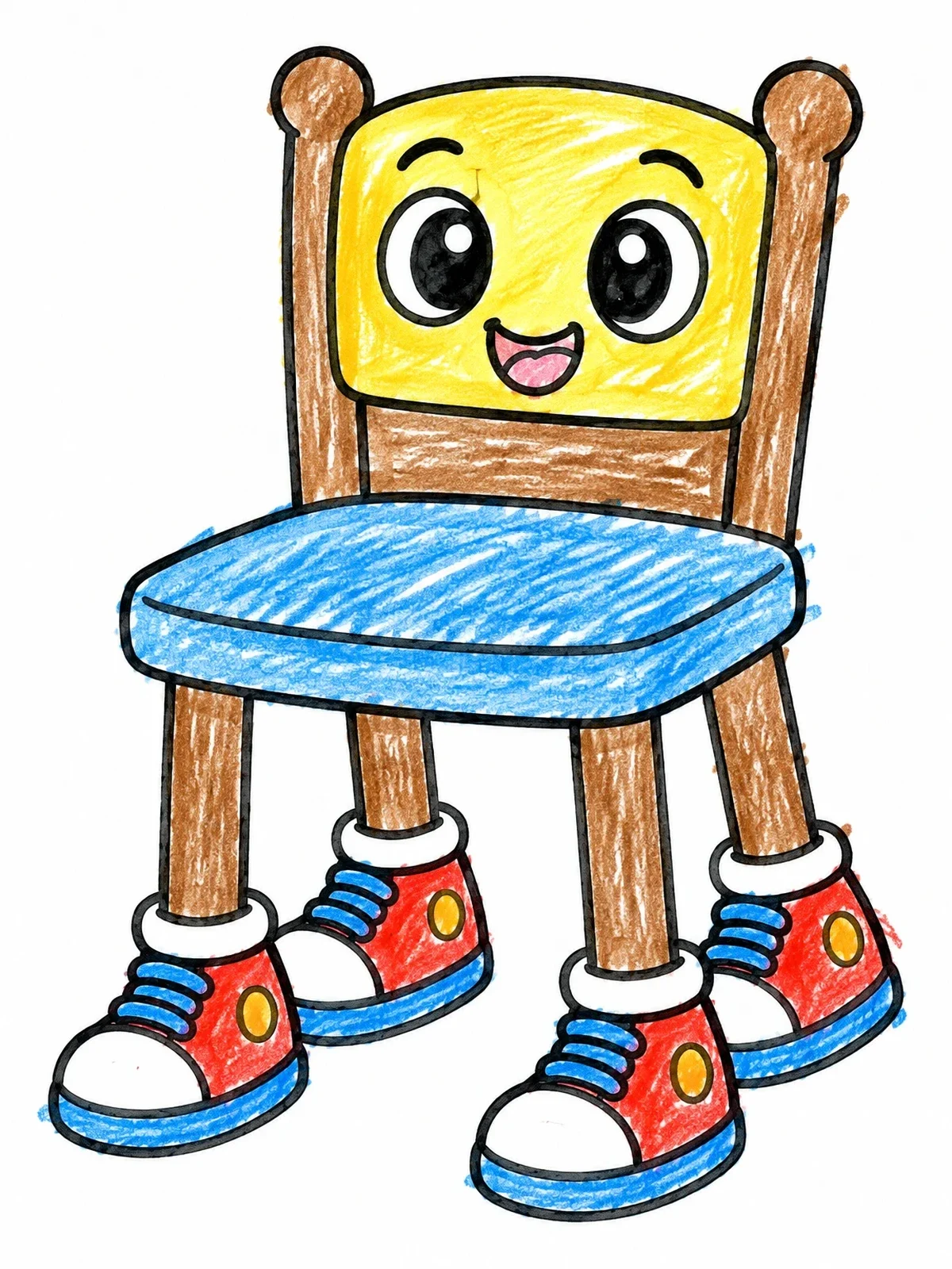 Colored example of the Happy Cartoon Chair In Sneakers coloring page