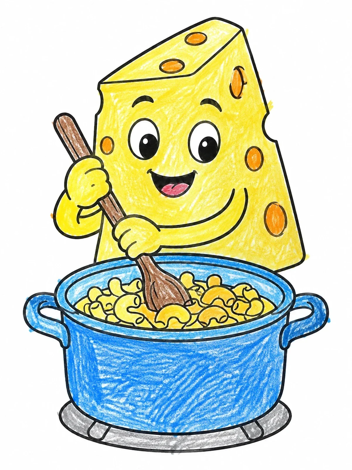 Colored example of the Cartoon Cheese Stirring Macaroni coloring page