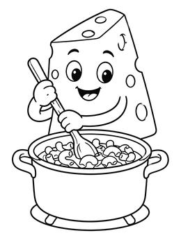 Free printable Cartoon Cheese Stirring Macaroni coloring page