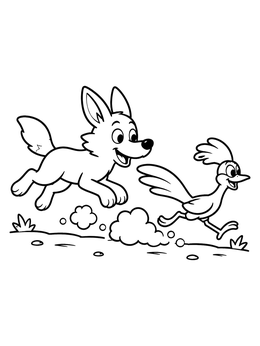 Free printable Playful Coyote Chasing A Roadrunner coloring page
